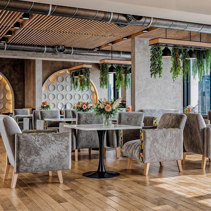 Restaurant interior with private family seating